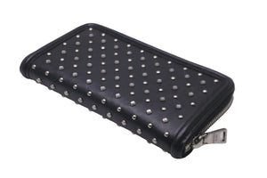 PRADA プラダ 長財布 ラウンドファスナー スタッズ ブラック レザー 1M0506 シルバー金具 美品 中古 59888 