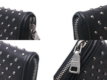 画像をギャラリービューアに読み込む, PRADA プラダ 長財布 ラウンドファスナー スタッズ ブラック レザー 1M0506 シルバー金具 美品 中古 59888 