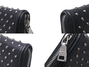 PRADA プラダ 長財布 ラウンドファスナー スタッズ ブラック レザー 1M0506 シルバー金具 美品 中古 59888 