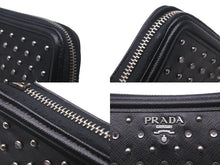 画像をギャラリービューアに読み込む, PRADA プラダ 長財布 ラウンドファスナー スタッズ ブラック レザー 1M0506 シルバー金具 美品 中古 59888 