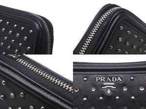 PRADA プラダ 長財布 ラウンドファスナー スタッズ ブラック