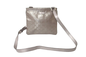 極美品 GUCCI グッチ ショルダーバッグ ベージュ GGインプリメ 201538 シルバー金具 PVC レザー 中古 59896