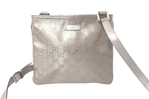 極美品 GUCCI グッチ ショルダーバッグ ベージュ GGインプリメ 201538 シルバー金具 PVC レザー 中古 59896
