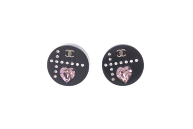 極美品 CHANEL シャネル ピアス ココマーク ハートラインストーン 丸 ブラック シルバー金具 04P 中古 59927