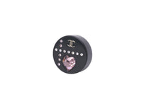 Load image into Gallery viewer, 極美品 CHANEL シャネル ピアス ココマーク ハートラインストーン 丸 ブラック シルバー金具 04P 中古 59927