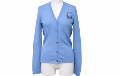 Lucien Pellat-Finet ルシアンペラフィネ カーディガン 胸ポケット ドクロモチーフ ブルー カシミヤ サイズS 美品 中古 59953