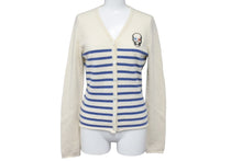 Load image into Gallery viewer, Lucien Pellat-Finet ルシアンペラフィネ カーディガン ボーダー ドクロモチーフ ブルー アイボリー カシミヤ サイズS 美品 中古 59956