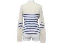 Load image into Gallery viewer, Lucien Pellat-Finet ルシアンペラフィネ カーディガン ボーダー ドクロモチーフ ブルー アイボリー カシミヤ サイズS 美品 中古 59956