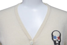 Load image into Gallery viewer, Lucien Pellat-Finet ルシアンペラフィネ カーディガン ボーダー ドクロモチーフ ブルー アイボリー カシミヤ サイズS 美品 中古 59956