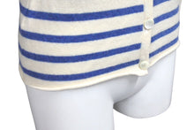 Load image into Gallery viewer, Lucien Pellat-Finet ルシアンペラフィネ カーディガン ボーダー ドクロモチーフ ブルー アイボリー カシミヤ サイズS 美品 中古 59956