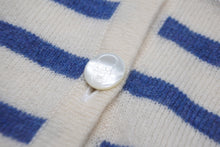 Load image into Gallery viewer, Lucien Pellat-Finet ルシアンペラフィネ カーディガン ボーダー ドクロモチーフ ブルー アイボリー カシミヤ サイズS 美品 中古 59956