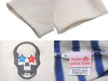 Load image into Gallery viewer, Lucien Pellat-Finet ルシアンペラフィネ カーディガン ボーダー ドクロモチーフ ブルー アイボリー カシミヤ サイズS 美品 中古 59956