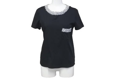 CHANEL シャネル 半袖Ｔシャツ P45633V28403 ココボタン 胸ポケット スリット コットン ツイード ブラック 34 美品 中古 59961