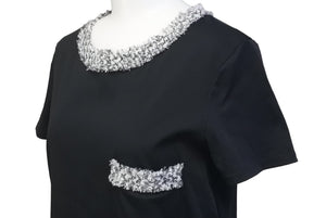 CHANEL シャネル 半袖Ｔシャツ P45633V28403 ココボタン 胸ポケット スリット コットン ツイード ブラック 34 美品 中古 59961