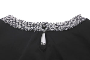 CHANEL シャネル 半袖Ｔシャツ P45633V28403 ココボタン 胸ポケット スリット コットン ツイード ブラック 34 美品 中古 59961