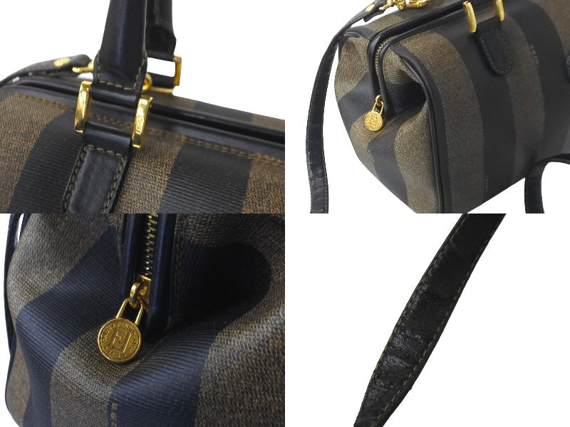 FENDI フェンディ ハンドバッグ ペカン柄 ストライプ PVC レザー