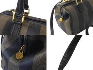 FENDI フェンディ ハンドバッグ ペカン柄 ストライプ PVC レザー