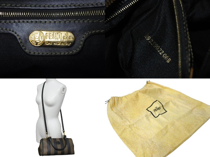 FENDI フェンディ ハンドバッグ ペカン柄 ストライプ PVC レザー