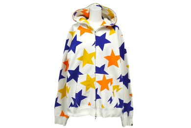 A BATHING APE アベイシングエイプ パーカー フーディー ジップアップ 星 コットン ホワイト マルチカラー L 良品 中古 60229