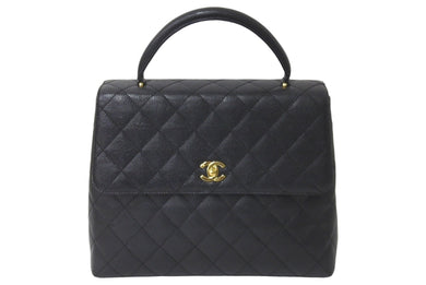 極美品 CHANEL シャネル ハンドバッグ マトラッセ ケリートップ 9番台 ココマーク ブラック キャビアスキン ゴールド金具 中古 60043