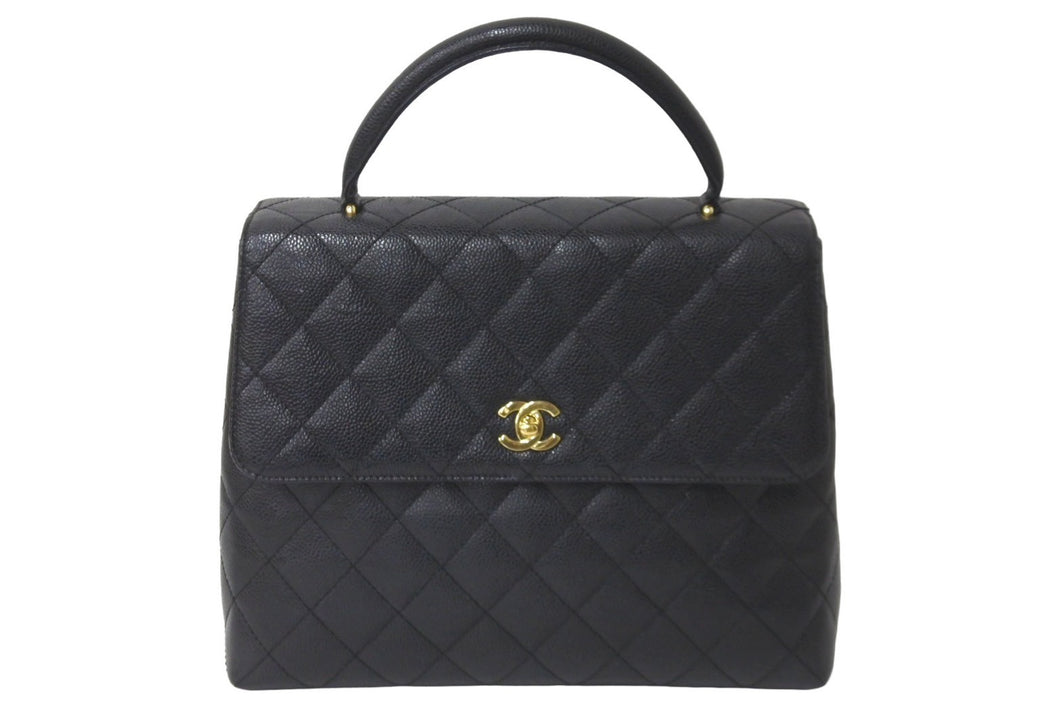 極美品 CHANEL シャネル ハンドバッグ マトラッセ ケリートップ 9番台 ココマーク ブラック キャビアスキン ゴールド金具 中古 60043