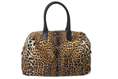 YVES SAINT LAURENT イヴサンローラン ハンドバッグ EASY 208314 ヒョウ柄 ハラコ レザー ブラック ブラウン 美品 中古 60093 