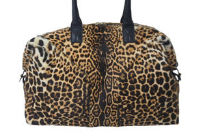 YVES SAINT LAURENT イヴサンローラン ハンドバッグ EASY 208314 ヒョウ柄 ハラコ レザー ブラック ブラウン 美品 中古 60093 