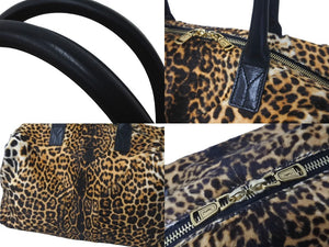 YVES SAINT LAURENT イヴサンローラン ハンドバッグ EASY 208314 ヒョウ柄 ハラコ レザー ブラック ブラウン 美品 中古 60093 