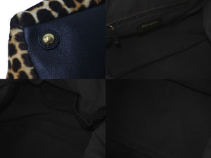 YVES SAINT LAURENT イヴサンローラン ハンドバッグ EASY 208314 ヒョウ柄 ハラコ レザー ブラック ブラウン 美品 中古 60093 