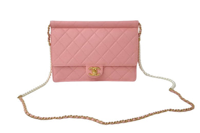 CHANEL シャネル マトラッセ チェーンショルダーバッグ パール ピンク 27番台 ラムスキン ゴールド金具 美品 中古 60111