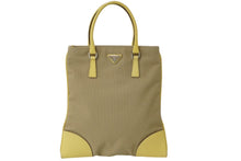 Load image into Gallery viewer, PRADA プラダ CANAPA + CINGHI ハンドバッグ イエロー ベージュ キャンバス レザー 手持ち トライアングルロゴ 良品 中古 60112