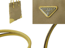 Load image into Gallery viewer, PRADA プラダ CANAPA + CINGHI ハンドバッグ イエロー ベージュ キャンバス レザー 手持ち トライアングルロゴ 良品 中古 60112