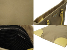 Load image into Gallery viewer, PRADA プラダ CANAPA + CINGHI ハンドバッグ イエロー ベージュ キャンバス レザー 手持ち トライアングルロゴ 良品 中古 60112