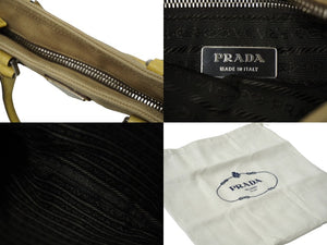 PRADA プラダ CANAPA + CINGHI ハンドバッグ イエロー ベージュ キャンバス レザー 手持ち トライアングルロゴ 良品 中古 60112