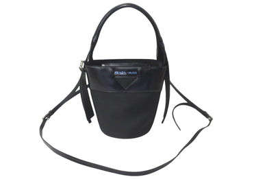 極美品 PRADA プラダ ショルダーバッグ ウーヴェルチュール バケットバッグ ブラック 1BE015 シルバー金具 中古 60115 