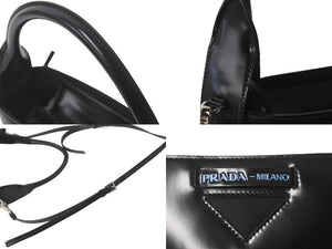 極美品 PRADA プラダ ショルダーバッグ ウーヴェルチュール バケットバッグ ブラック 1BE015 シルバー金具 中古 60115 
