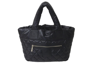 極美品 CHANEL シャネル トートバッグ コココクーン 17番台 ココマーク ブラック ナイロン レザー シルバー金具 中古 60128