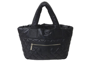 極美品 CHANEL シャネル トートバッグ コココクーン 17番台 ココマーク ブラック ナイロン レザー シルバー金具 中古 60128