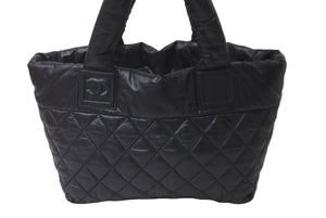 極美品 CHANEL シャネル トートバッグ コココクーン 17番台 ココマーク ブラック ナイロン レザー シルバー金具 中古 60128
