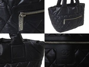 極美品 CHANEL シャネル トートバッグ コココクーン 17番台 ココマーク ブラック ナイロン レザー シルバー金具 中古 60128
