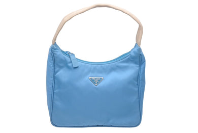 PRADA プラダ ホーボー ハンドバッグ ブルー水色 ナイロン トライアングルロゴ 鞄に入れてワンショルダー 美品 中古 60130 