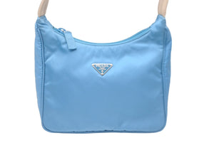 PRADA プラダ ホーボー ハンドバッグ ブルー水色 ナイロン トライアングルロゴ 鞄に入れてワンショルダー 美品 中古 60130 