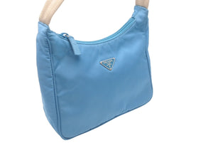 PRADA プラダ ホーボー ハンドバッグ ブルー水色 ナイロン トライアングルロゴ 鞄に入れてワンショルダー 美品 中古 60130 