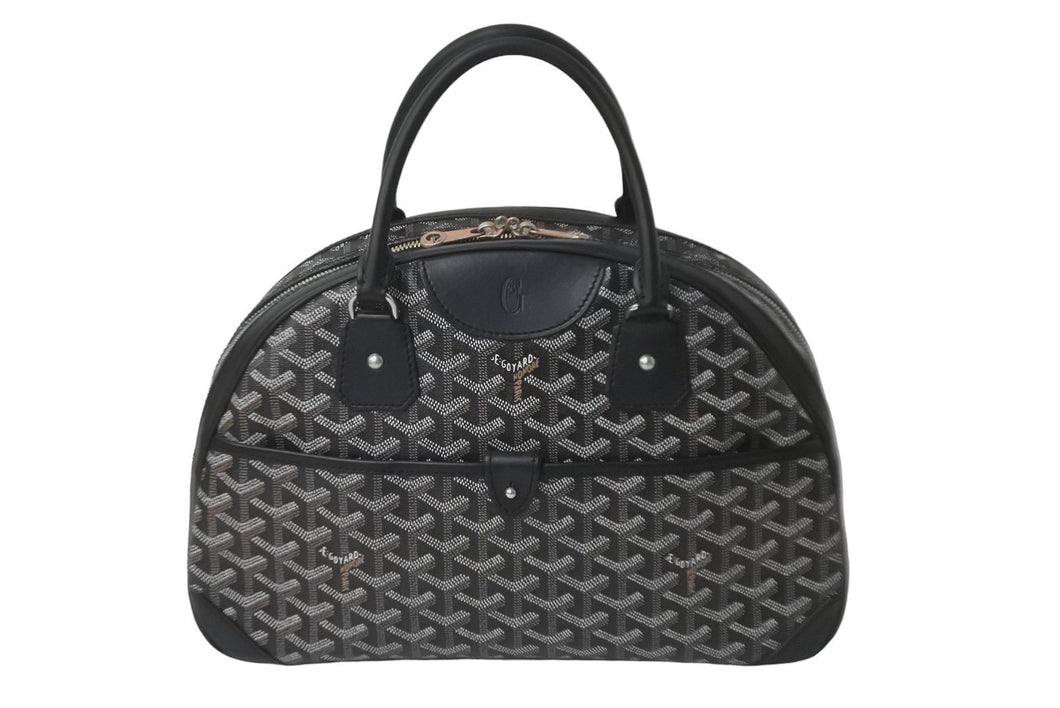 GOYARD ゴヤール ハンドバッグ サンジャンヌPM ブラック 廃盤 ゴヤールディンキャンバス レザー シルバー金具 良品 中古 60141