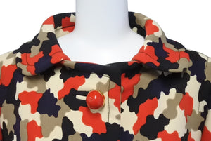 極美品 PRADA プラダ コート カモフラージュ P6546 1B1F レッド ネイビー ベージュ ウール サイズ42 中古 60158 