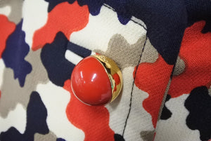極美品 PRADA プラダ コート カモフラージュ P6546 1B1F レッド ネイビー ベージュ ウール サイズ42 中古 60158 