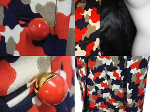 極美品 PRADA プラダ コート カモフラージュ P6546 1B1F レッド ネイビー ベージュ ウール サイズ42 中古 60158 