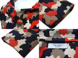 極美品 PRADA プラダ コート カモフラージュ P6546 1B1F レッド ネイビー ベージュ ウール サイズ42 中古 60158 