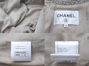 新品未使用 CHANEL シャネル ツイードジャケット 7部丈 P58004V43990 シルバー ベージュ ブラック サイズ34 中古 60198