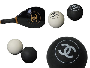 極美品 CHANEL シャネル ココマーク ピンポンセット ラケット ゴムボール ラバー 木製 中古 60202
